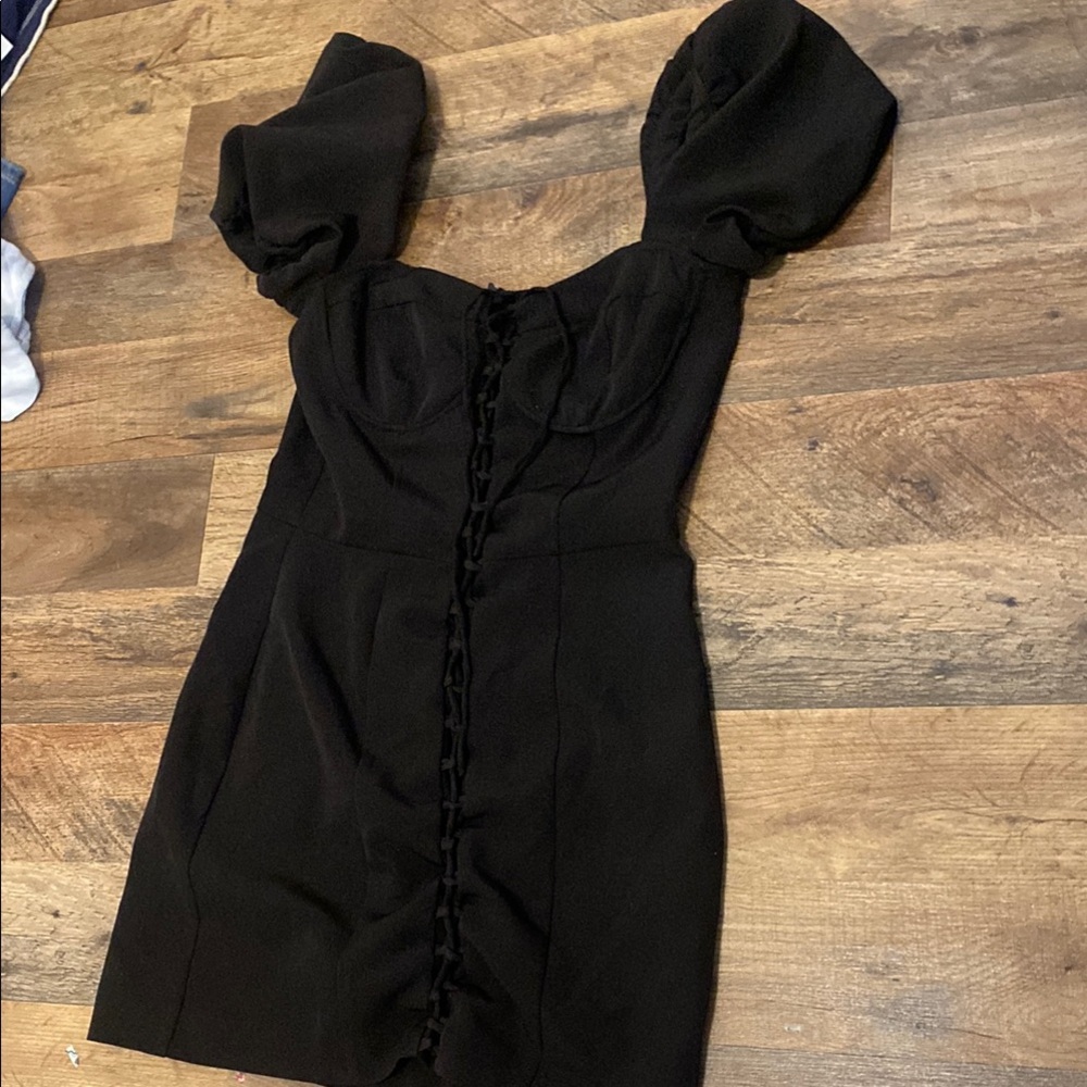 Zara Black Mini Dress with Puff Sleeves